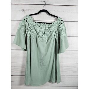 Umgee Mini Dress Off the Shoulder Floral Crochet Detail Light‎ Green M